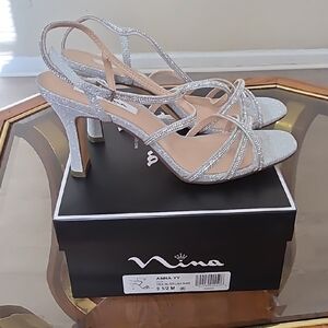 Nina Silver Glitter Strappy Heels